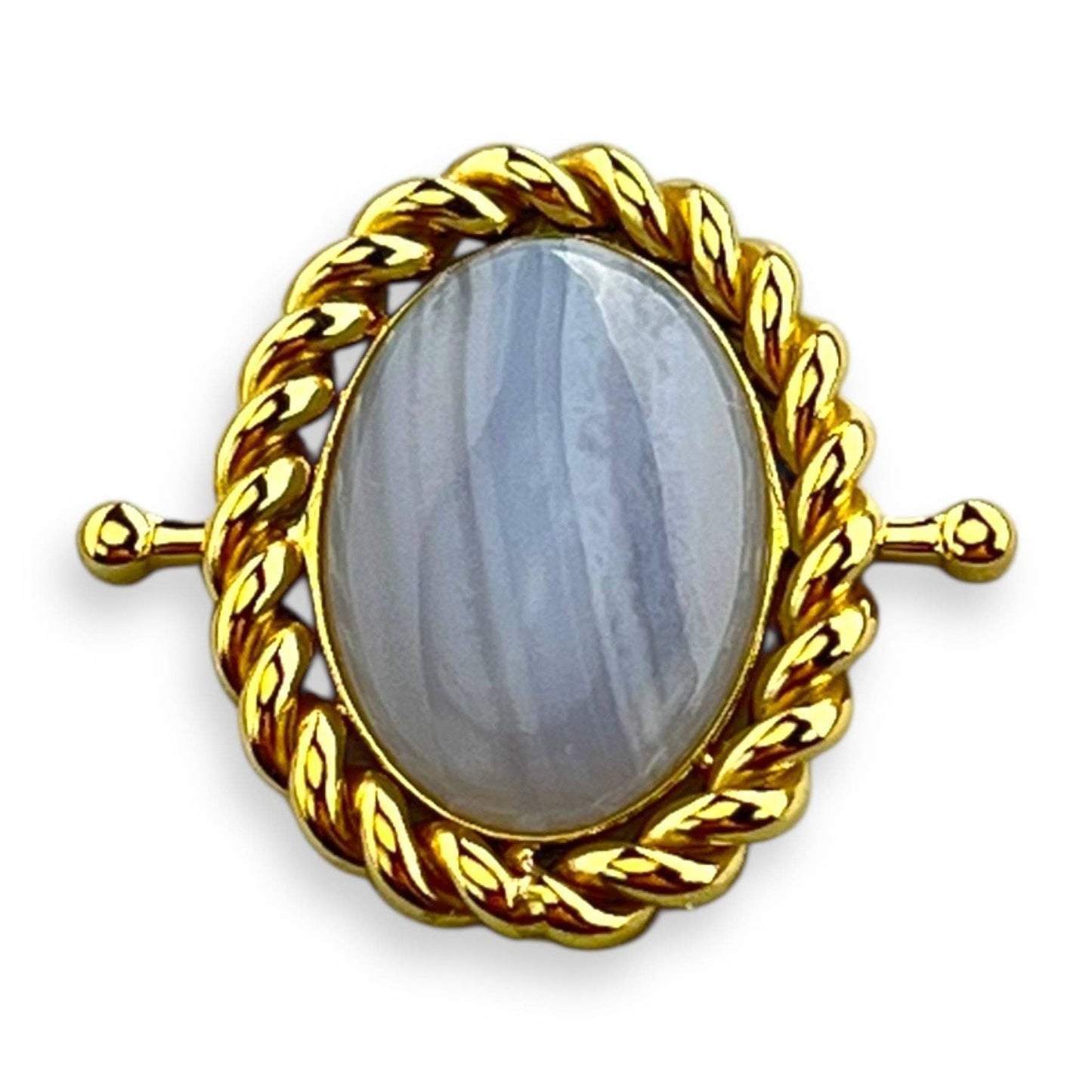 Blue Lace Agate Rope Oval Charm - Captain Kate Collection: Silver