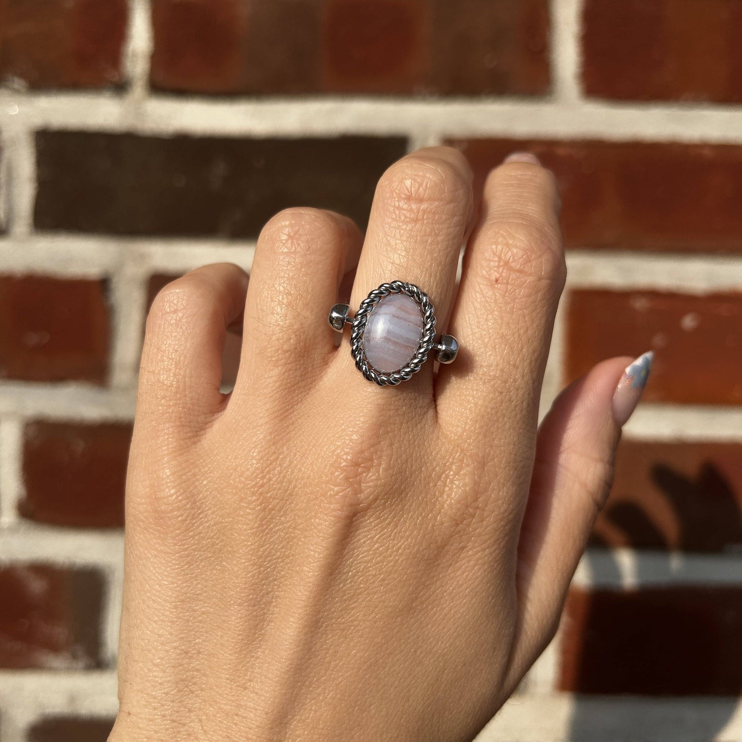 Blue Lace Agate Rope Oval Charm - Captain Kate Collection: Silver