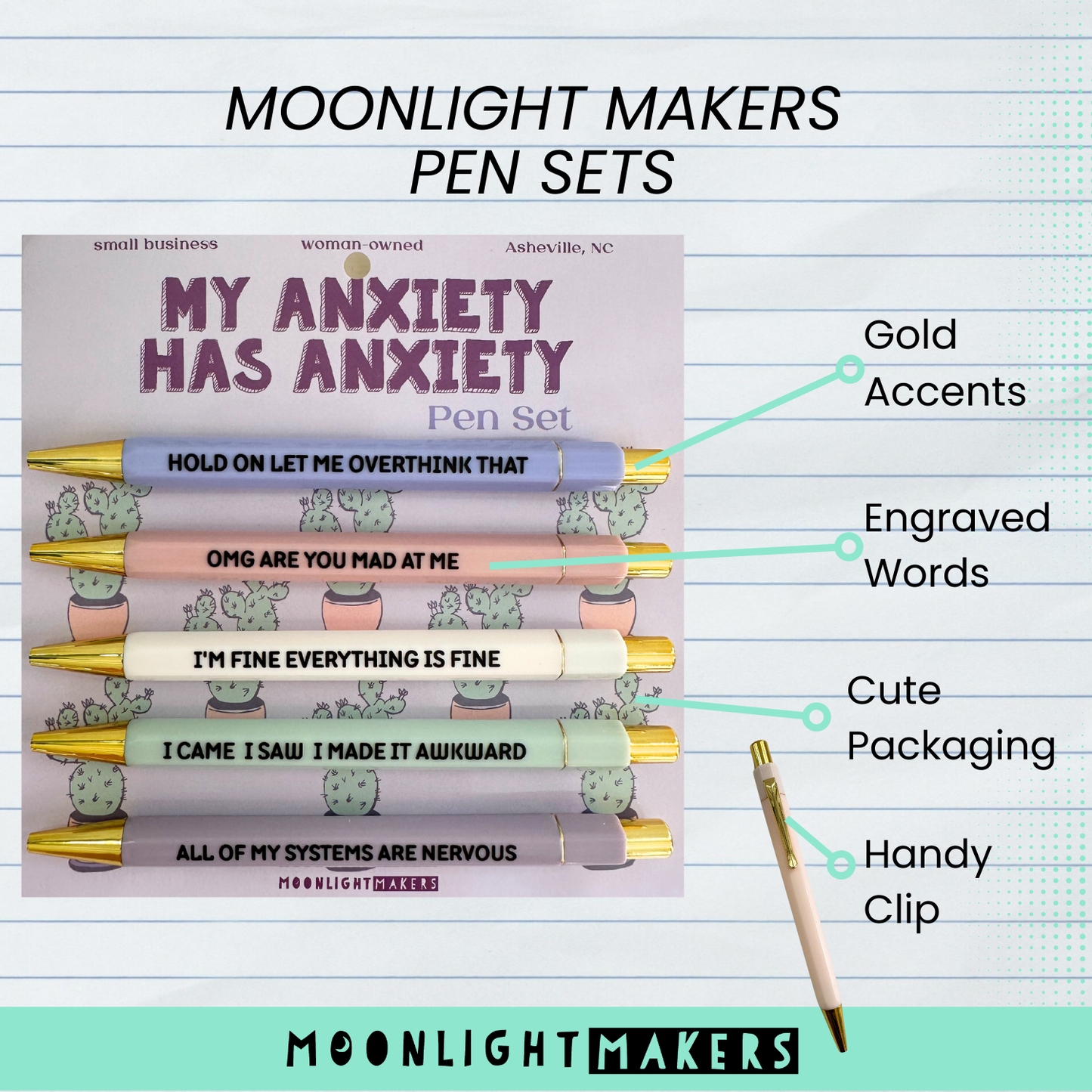 My Anxiety Has Anxiety - Funny Pen Set - Gift, Birthday