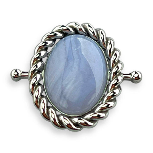 Blue Lace Agate Rope Oval Charm - Captain Kate Collection: Silver