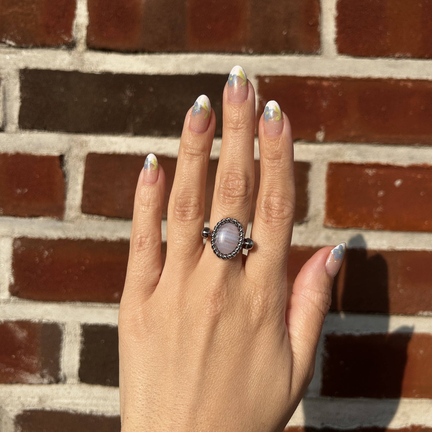 Blue Lace Agate Rope Oval Charm - Captain Kate Collection: Silver